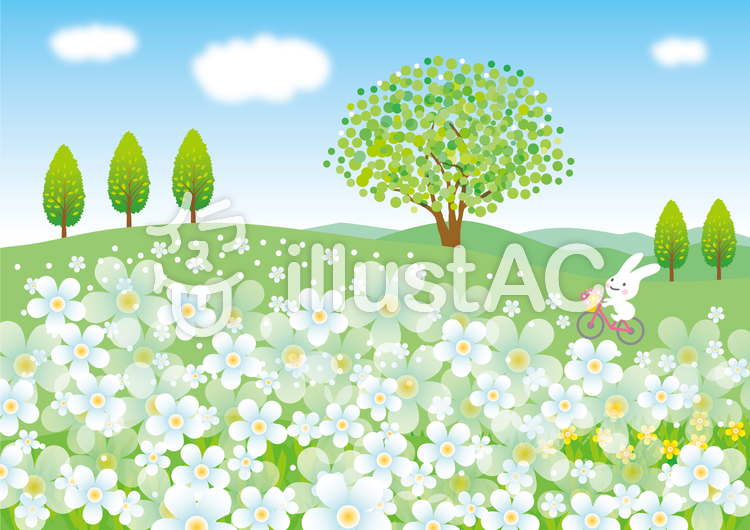 花畑の中でイラスト No 597642／無料イラストなら「イラストAC」