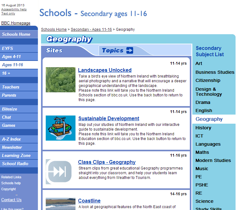 Geography Sites ages 1116 Content ClassConnect