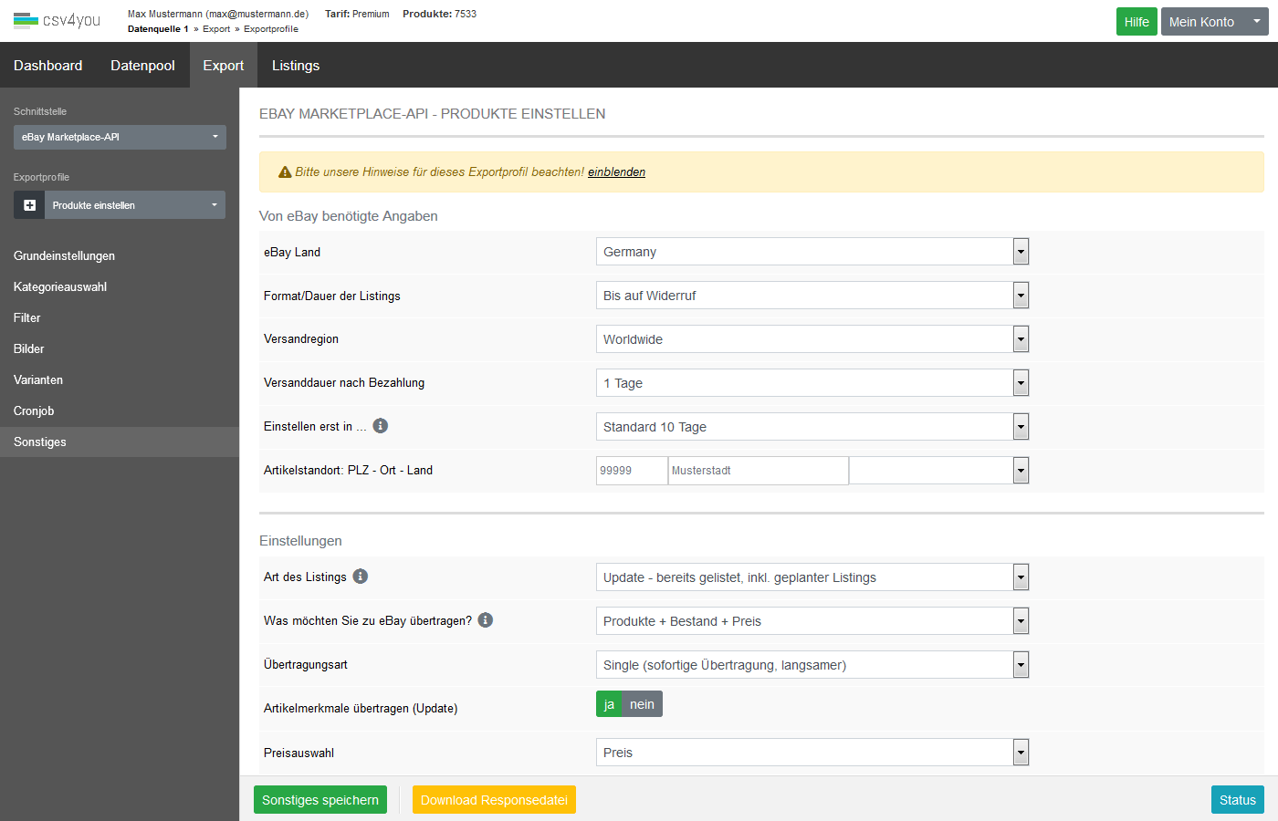 Guide eBay Produkte an eBay übermitteln