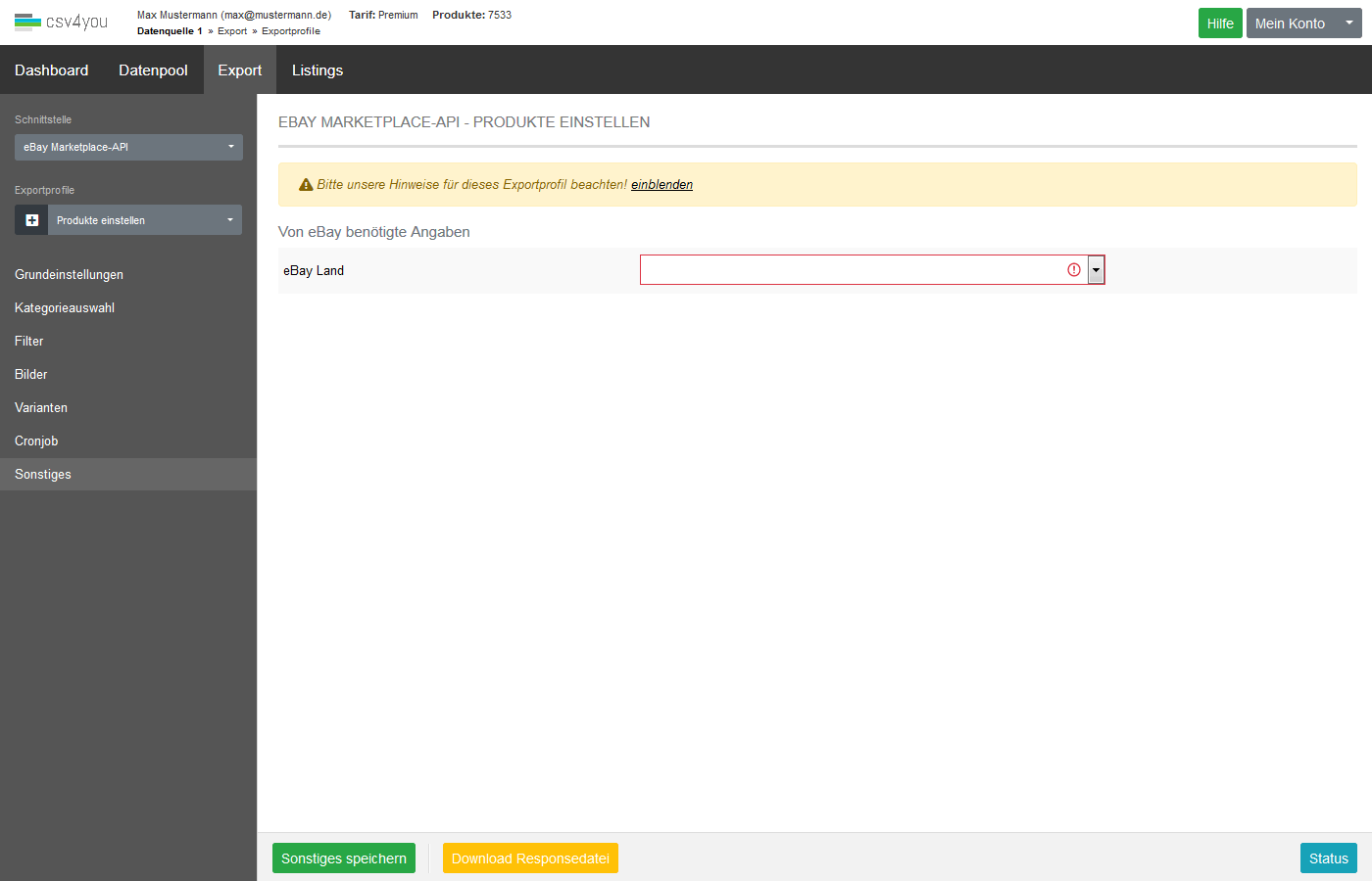 Guide eBay Produkte an eBay übermitteln