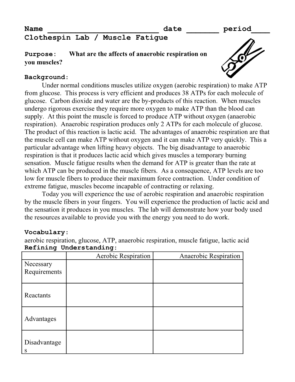 Clothespin Lab / Muscle Fatigue - Docest
