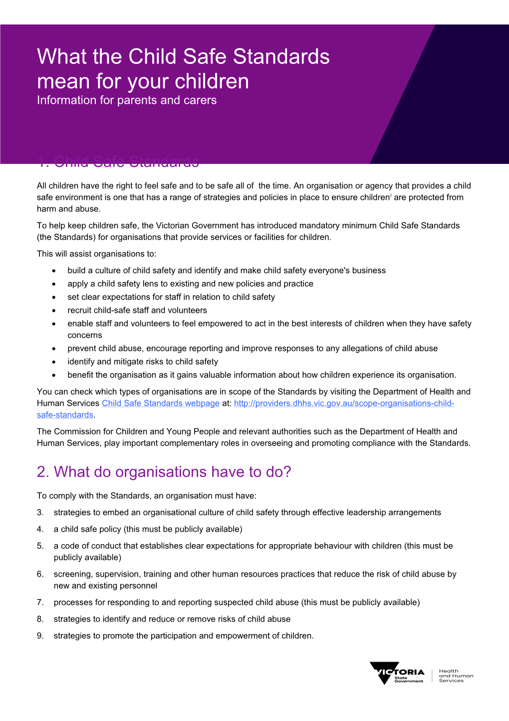 What the Child Safe Standards Mean for Your Children Information