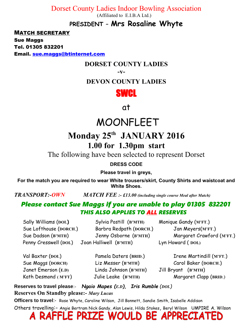 Dorset County Ladies Indoor Bowling Associatoin Docest