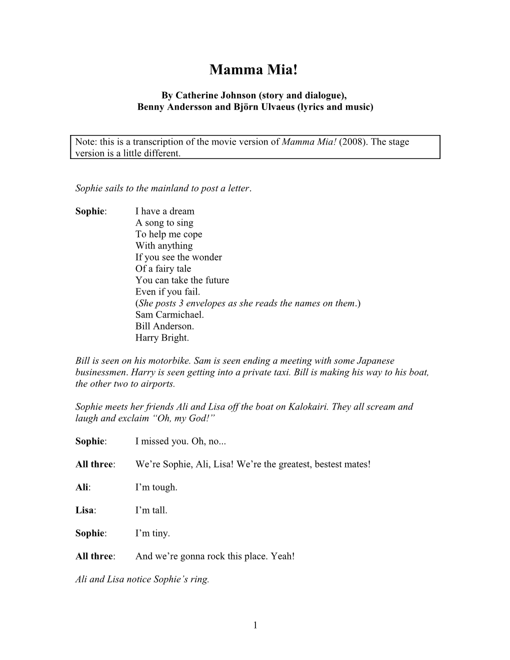Mamma Mia Script Docest