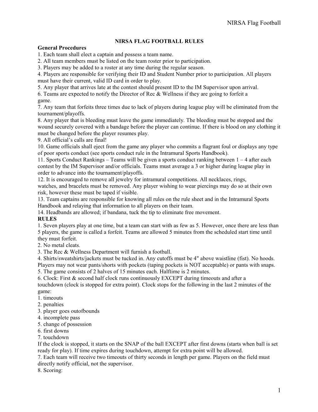 Nirsa Flag Football Rules DocsLib