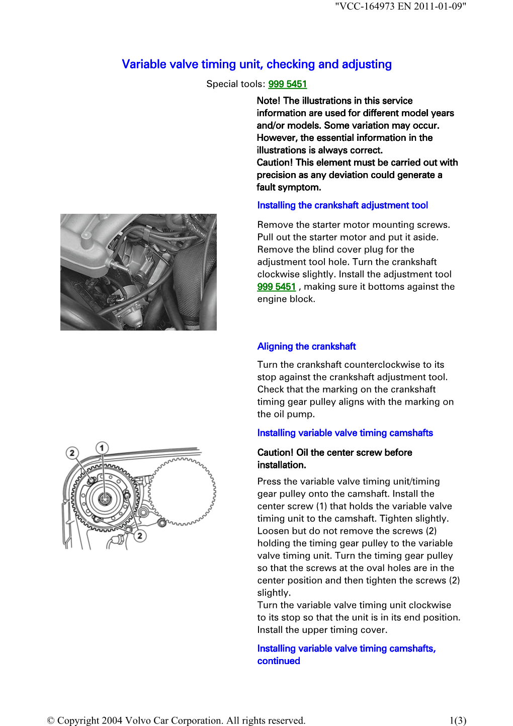 Variable Valve Timing Unit, Checking and Adjusting Variable Valve
