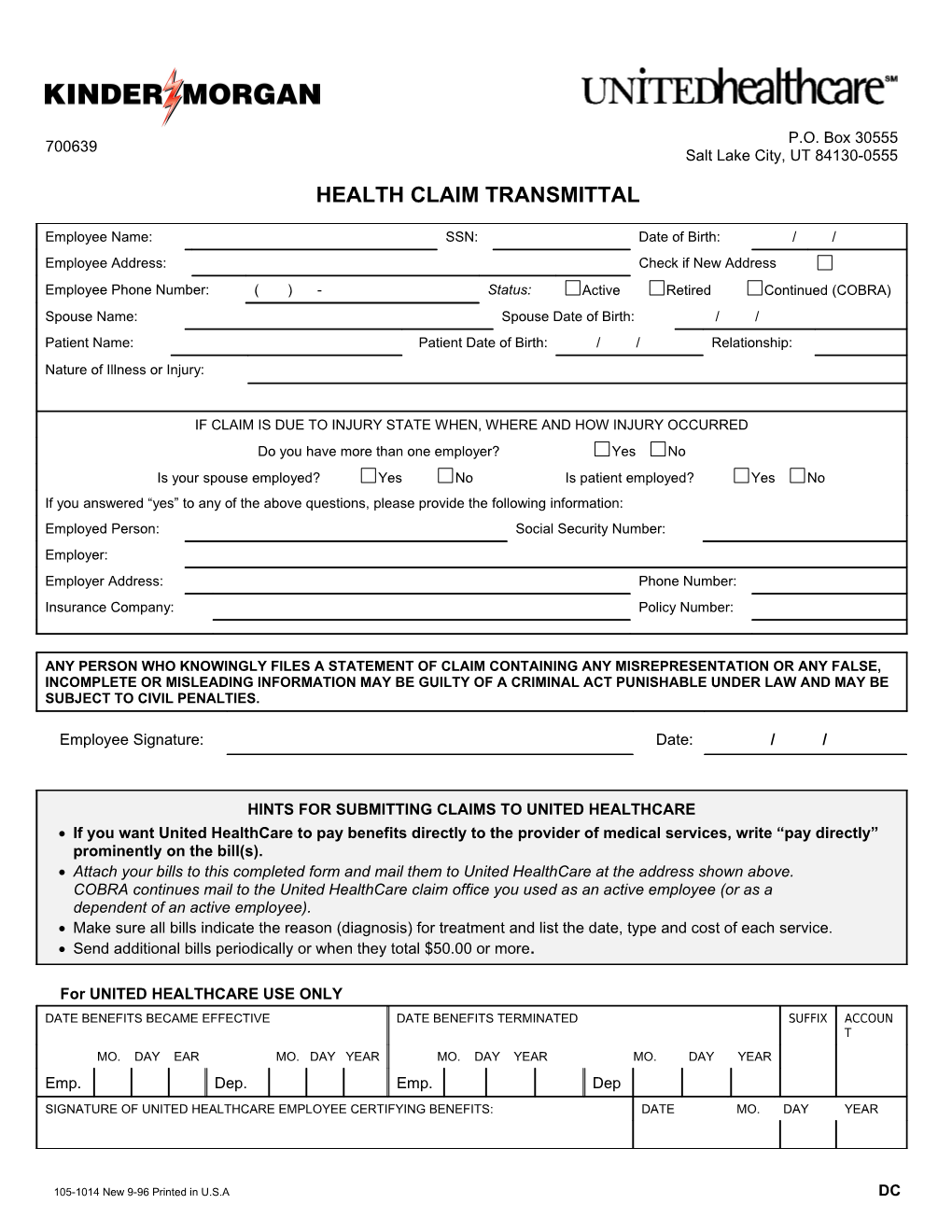 Medical Claim Form (United Healthcare) DocsLib