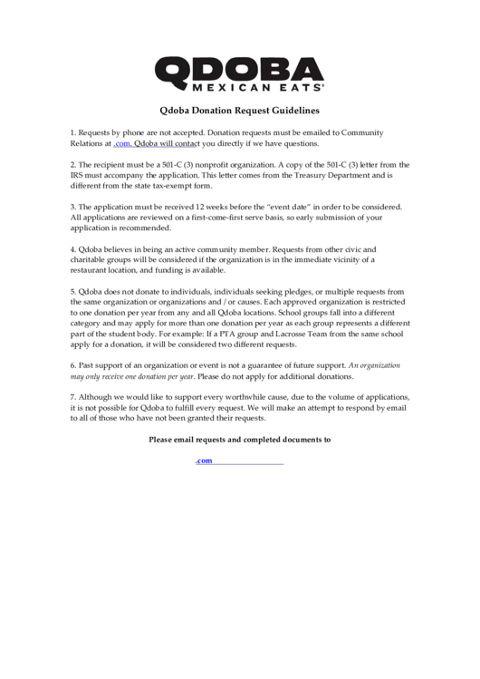 Fillable Qdoba Donation Application printable pdf download