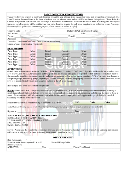 Fillable Paint Donation Request Form printable pdf download
