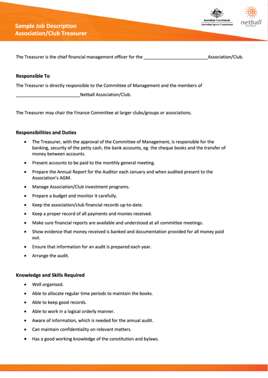 Netball Australia Sample Job Description printable pdf download