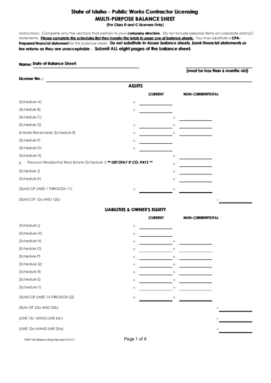 MultiPurpose Balance Sheet printable pdf download