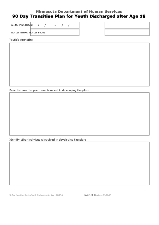 Minnesota Department Of Human Services 90 Day Transition Plan For Youth