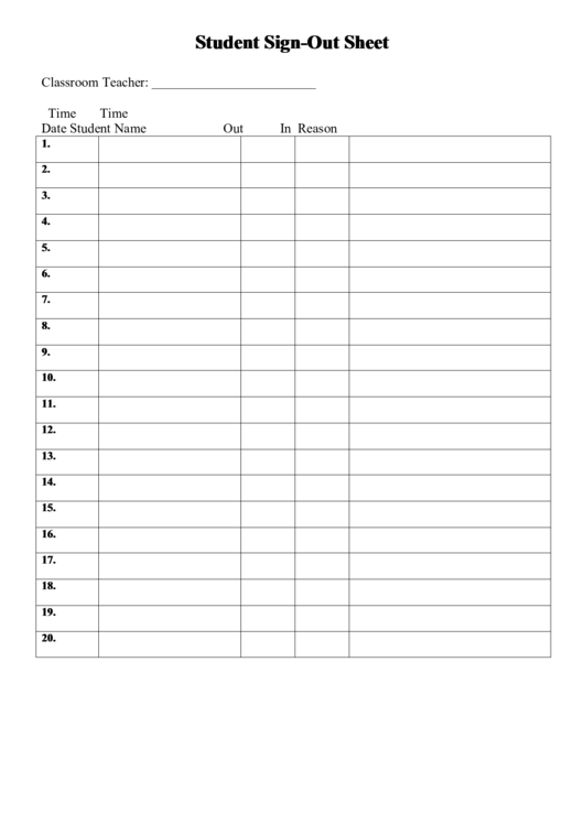 Student SignOut Sheet printable pdf download