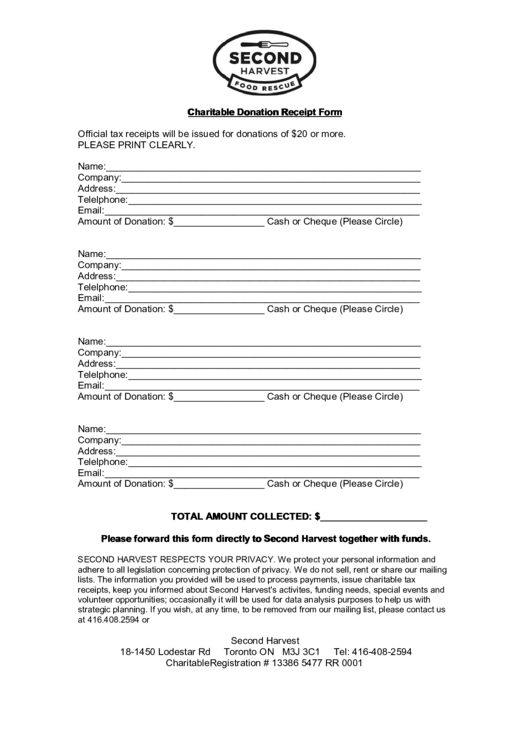 Charitable Donation Receipt Form printable pdf download