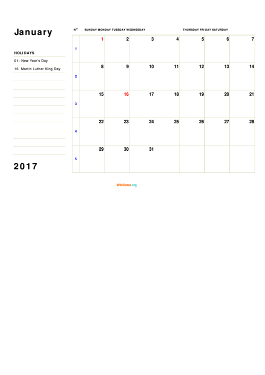 2017 Calendar Template printable pdf download