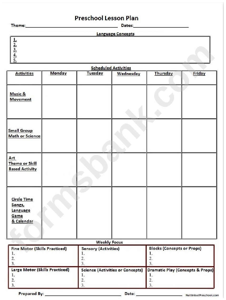 Preschool Lesson Plan printable pdf download Preschool Lesson Plan printable pdf download