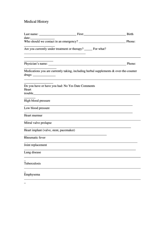 Medical History printable pdf download