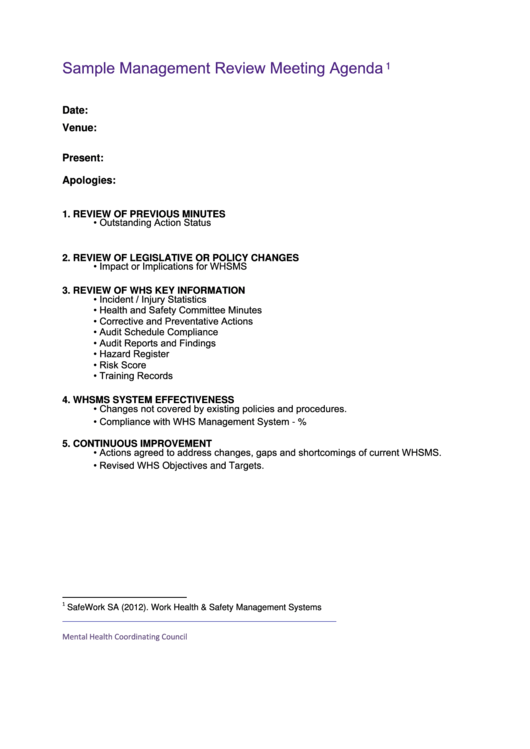 Sample Management Review Meeting Agenda Template printable pdf download