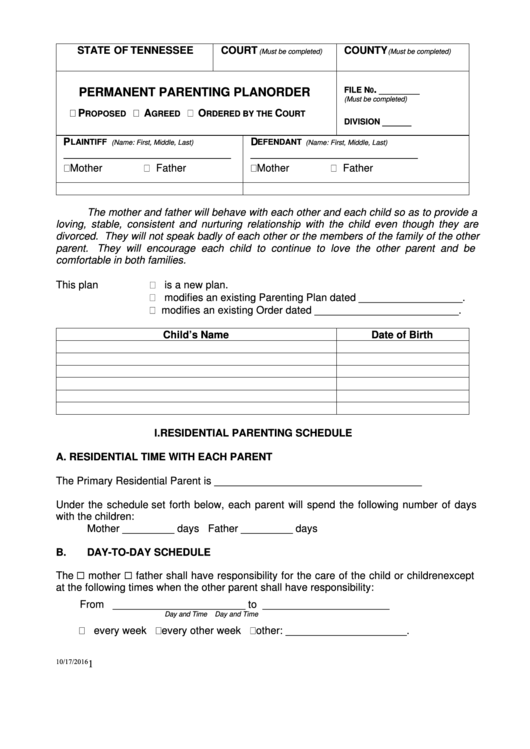 Top 13 Parenting Plan Templates free to download in PDF format