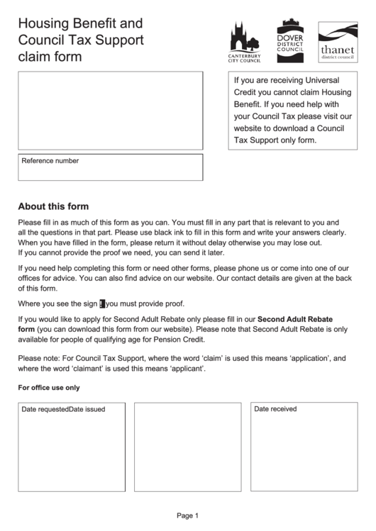 Housing Benefit And Council Tax Support Claim Form printable pdf download