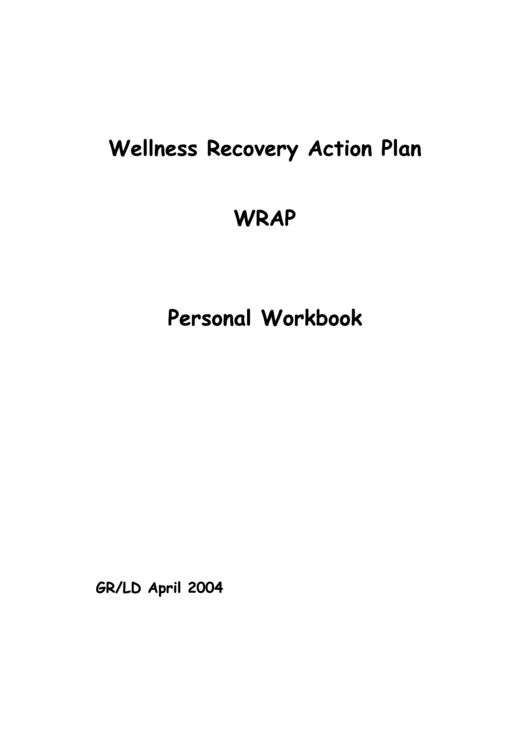 Wellness Recovery Action Plan Personal Workbook printable pdf download