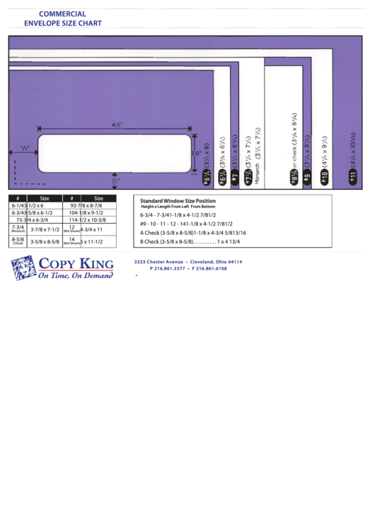 Commercial Envelope Size Chart printable pdf download