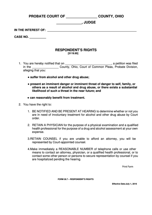 Fillable Ohio Probate Form Respondent'S Rights printable pdf download