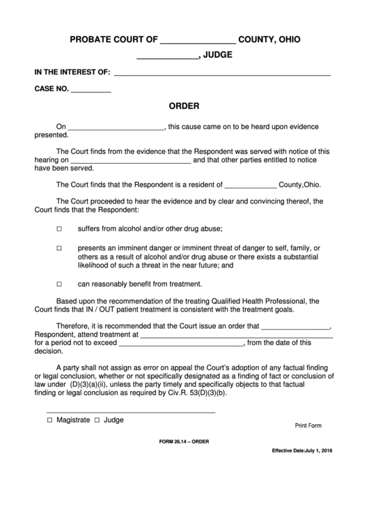 Fillable Ohio Probate Form Order printable pdf download