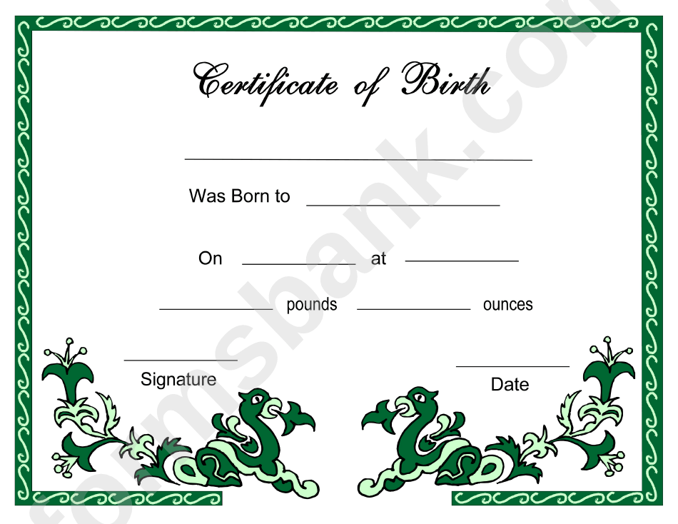 Birth Certificate Template printable pdf download