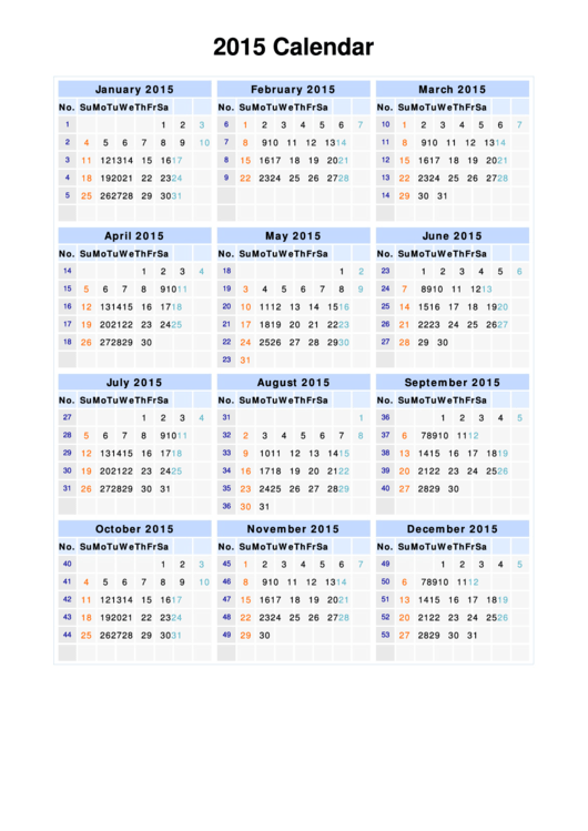 2015 Calendar Template printable pdf download
