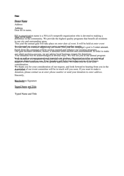 Fillable Donation Letter Template printable pdf download
