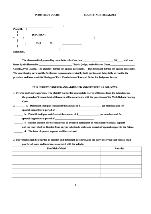 Judgment North Dakota District Court printable pdf download