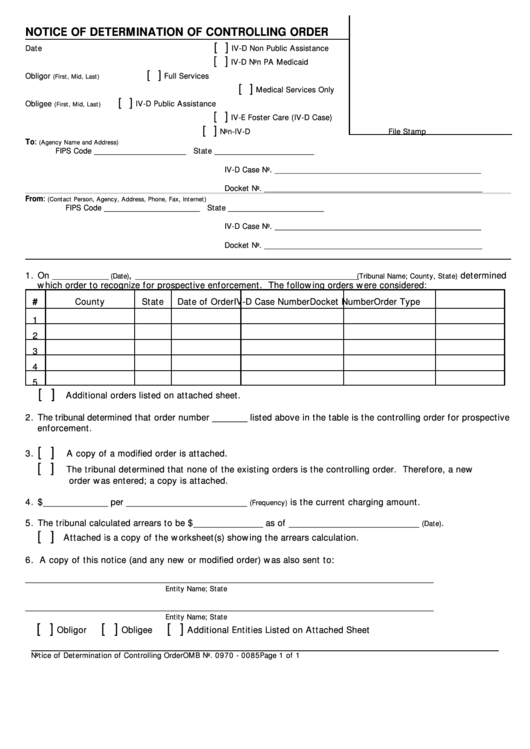 Notice Of Determination Of Controlling Order printable pdf download