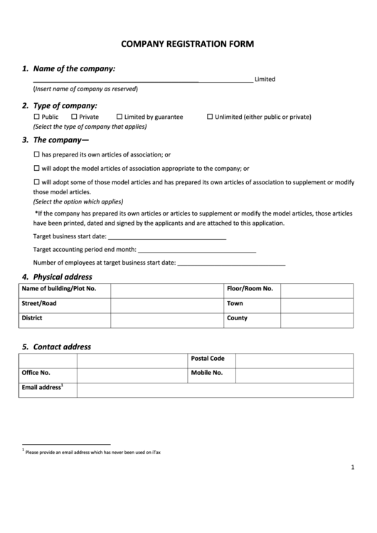 Company Registration Form printable pdf download