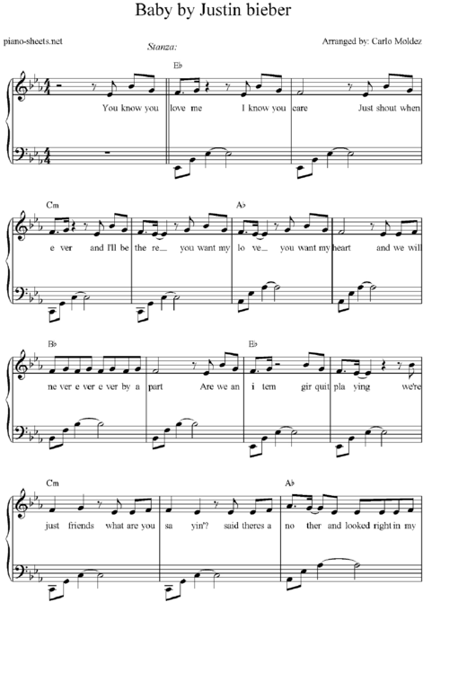 Justin Bieber Baby PianoSheet Music printable pdf download