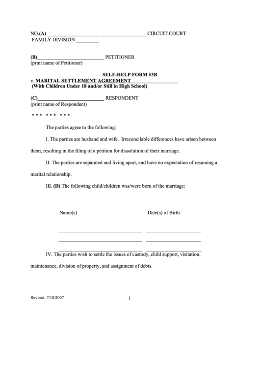 Fillable Marital Settlement Agreement printable pdf download