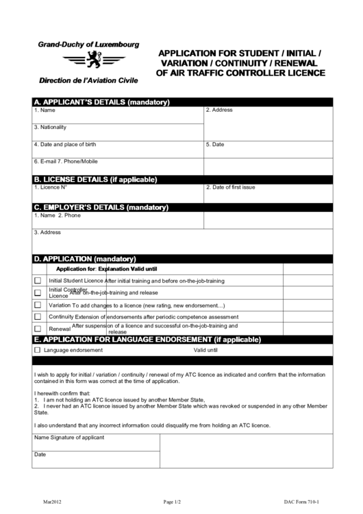 Dac Form 7101 Application For Student/initial/variation/continuity