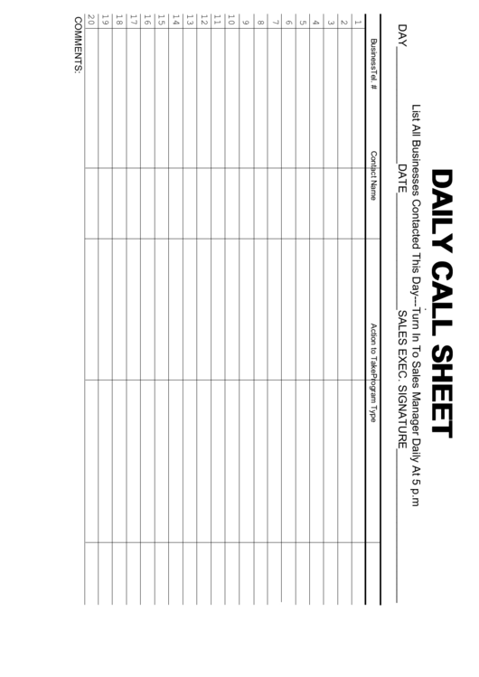 Daily Call Sheet Template printable pdf download