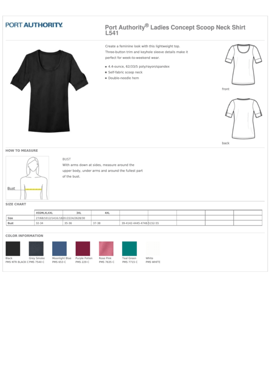 Port Authority Ladies Concept Scoop Neck Shirt Size Chart printable pdf download