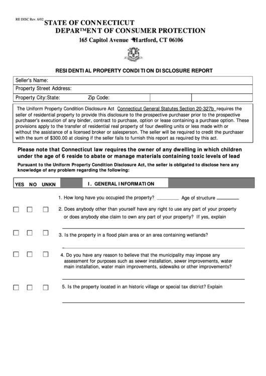 Residential Property Condition Disclosure Report printable pdf download