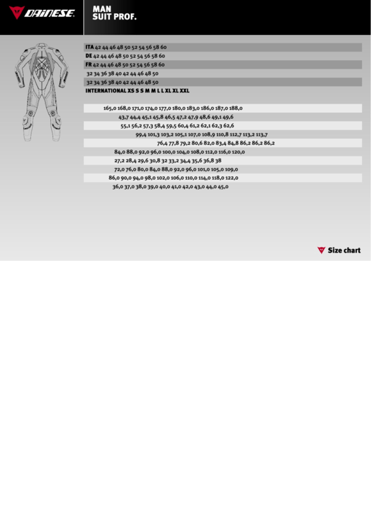 Dainese Man Suit Prof Size Chart printable pdf download