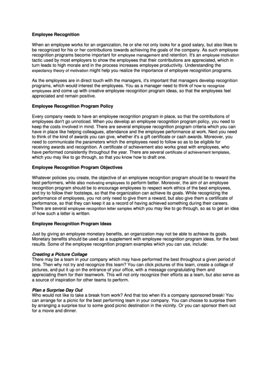 Employee Recognition Program Template printable pdf download