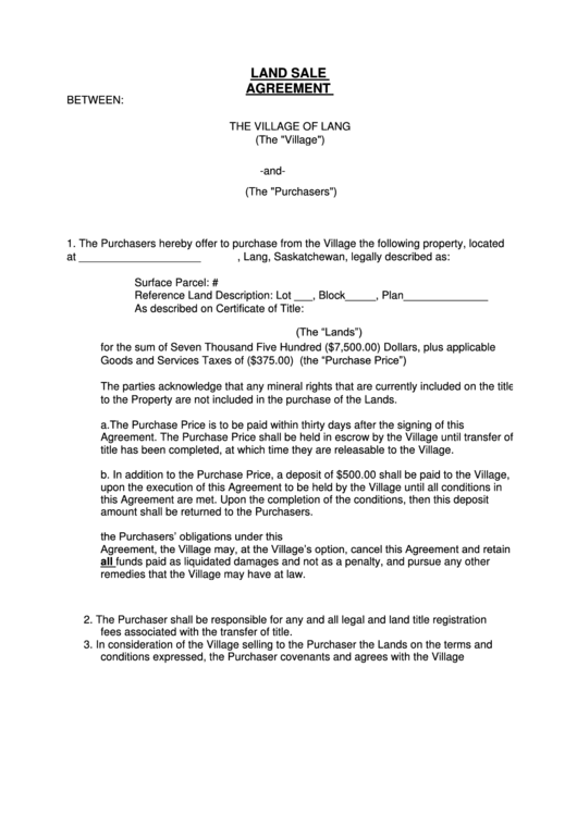 Land Sale Agreement printable pdf download