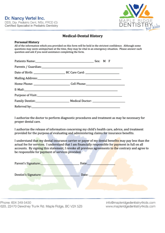 MedicalDental History printable pdf download