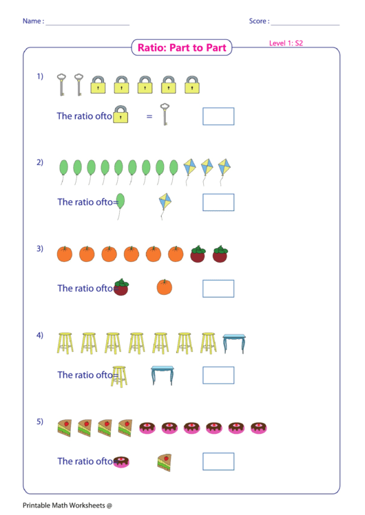 Ratio - Part To Part Worksheet printable pdf download