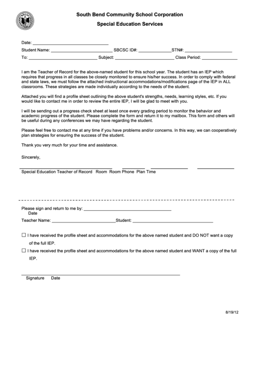 Teacher Of Record Letter To Teachers printable pdf download