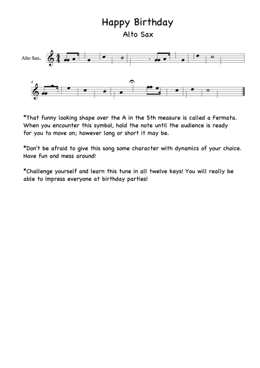 Happy Birthday Sheet Music Alto Sax printable pdf download