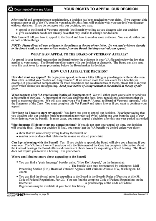 Department Of Veterans Affairs Your Rights To Appeal Our Decision