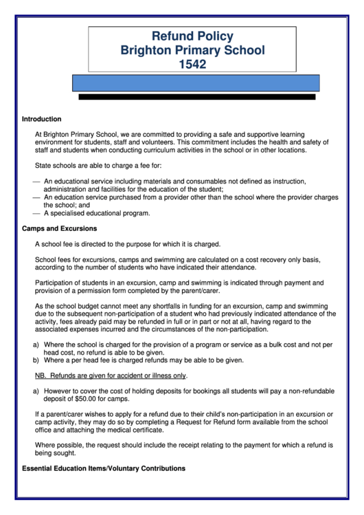 Refund Policy Request printable pdf download