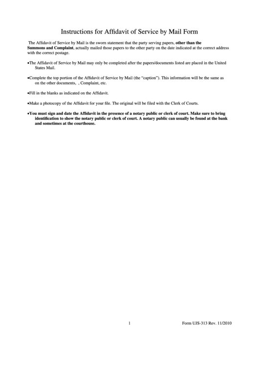 Affidavit Of Service By Mail printable pdf download